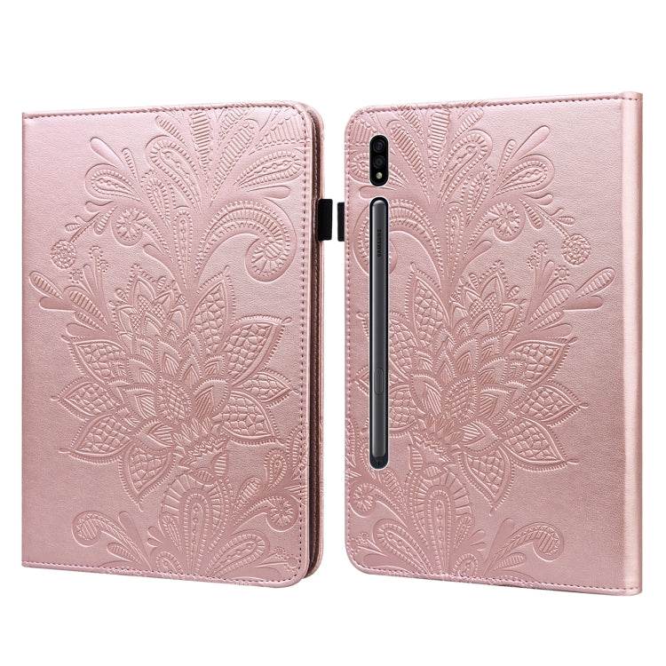 Lace Flower Embossing Pattern Leather Tablet Case For Samsung Galaxy Tab S8(Gold) by buy2fix