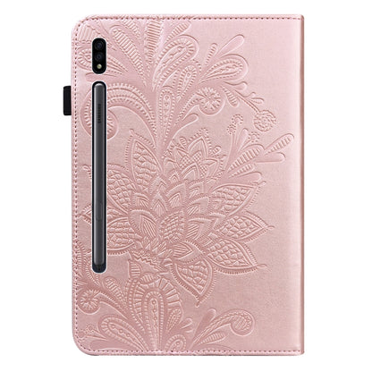 Lace Flower Embossing Pattern Leather Tablet Case For Samsung Galaxy Tab S8(Gold) by buy2fix