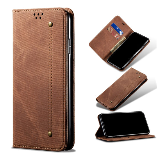 For Xiaomi Redmi 10A / 9C Denim Texture Casual Style Leather Phone Case(Brown)