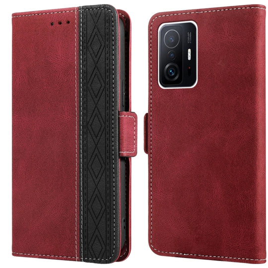 For Xiaomi Mi 11T Stitching Side-Magnetic RFID Leather Phone Case(Red)