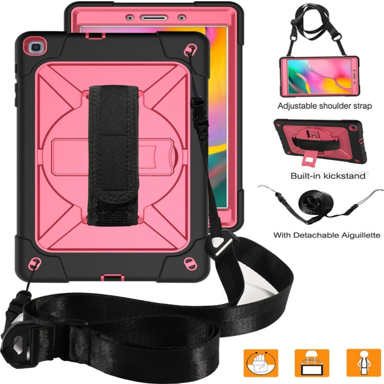 For Galaxy Tab A 8.0 (2019) T290 Contrast Color Silicone + PC Combination Case with Holder(Black + Rose Red) - Tab A 8.0 & S Pen (2019) P200/P205 by buy2fix | Online Shopping UK | buy2fix