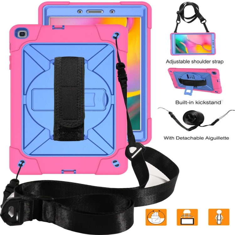 For Galaxy Tab A 8.0 (2019) T290 Contrast Color Silicone + PC Combination Case with Holder(Rose Red + Blue) - Tab A 8.0 & S Pen (2019) P200/P205 by buy2fix | Online Shopping UK | buy2fix