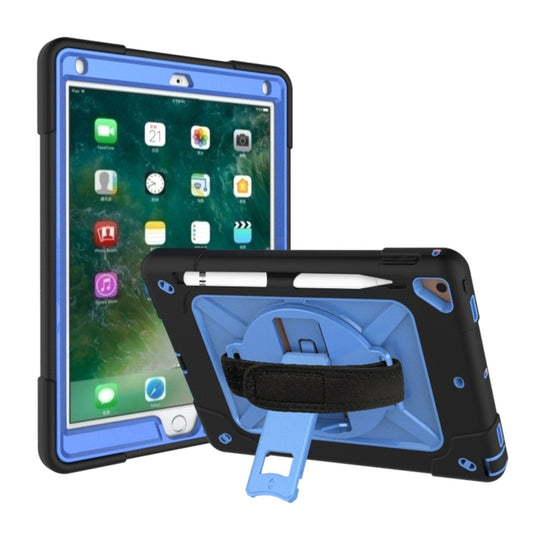 For iPad 9.7 Contrast Color Silicone + PC Combination Case with Holder(Black + Blue) - iPad 9.7 (2018) & (2017) Cases by buy2fix | Online Shopping UK | buy2fix