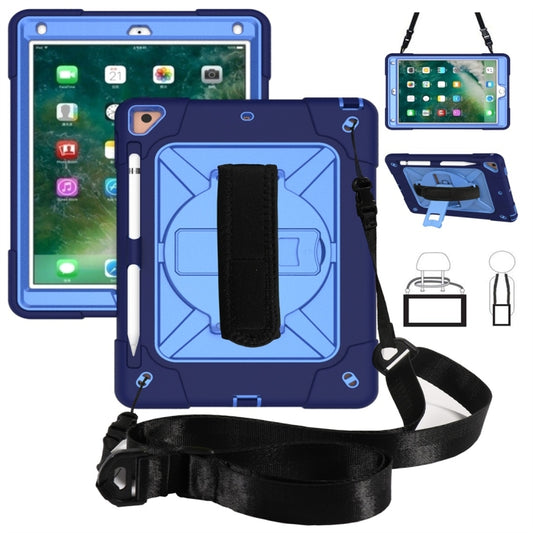 For iPad 9.7 Contrast Color Silicone + PC Combination Case with Holder(Navy Blue + Blue) - iPad 9.7 (2018) & (2017) Cases by buy2fix | Online Shopping UK | buy2fix