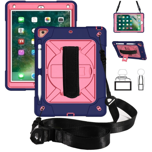 For iPad 9.7 Contrast Color Silicone + PC Combination Case with Holder(Navy Blue + Rose Red) - iPad 9.7 (2018) & (2017) Cases by buy2fix | Online Shopping UK | buy2fix