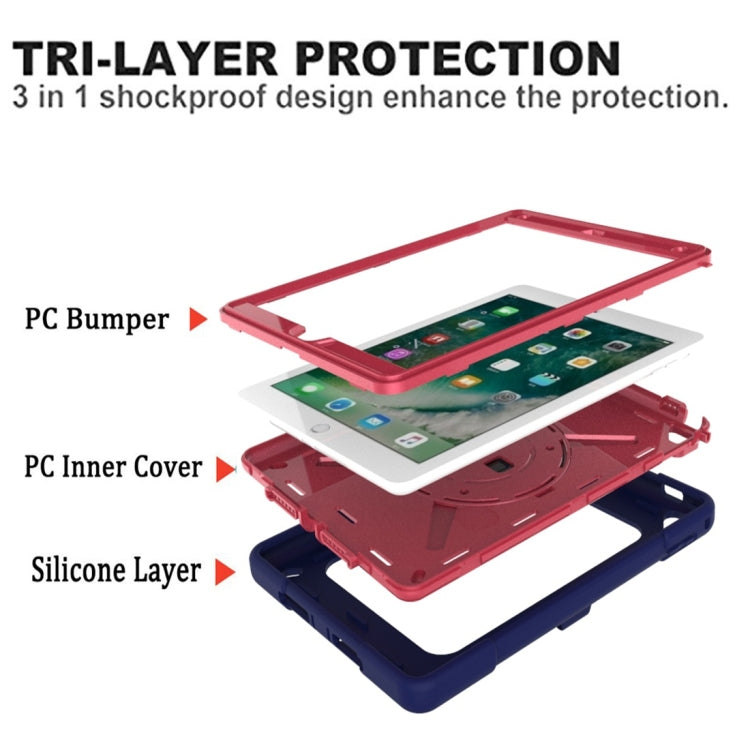For iPad 9.7 Contrast Color Silicone + PC Combination Case with Holder(Navy Blue + Rose Red) - iPad 9.7 (2018) & (2017) Cases by buy2fix | Online Shopping UK | buy2fix