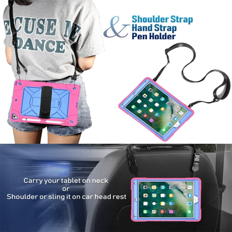 For iPad 9.7 Contrast Color Silicone + PC Combination Case with Holder(Rose Red + Blue) - iPad 9.7 (2018) & (2017) Cases by buy2fix | Online Shopping UK | buy2fix