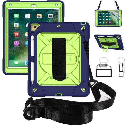 For iPad 9.7 Contrast Color Silicone + PC Combination Case with Holder(Navy Blue + Olivine) - iPad 9.7 (2018) & (2017) Cases by buy2fix | Online Shopping UK | buy2fix