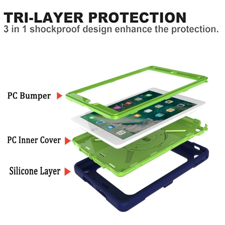 For iPad 9.7 Contrast Color Silicone + PC Combination Case with Holder(Navy Blue + Olivine) - iPad 9.7 (2018) & (2017) Cases by buy2fix | Online Shopping UK | buy2fix