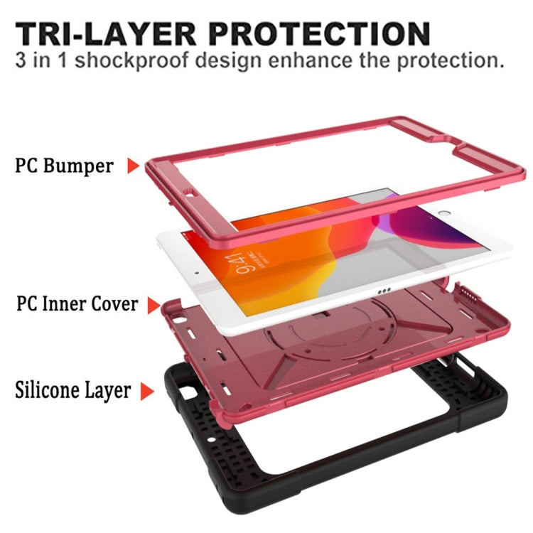 For iPad 10.2 Contrast Color Silicone + PC Combination Case with Holder(Black + Rose Red) - iPad 10.2 Cases by buy2fix | Online Shopping UK | buy2fix