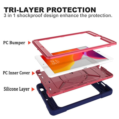 For iPad 10.2 Contrast Color Silicone + PC Combination Case with Holder(Navy Blue + Rose Red) - iPad 10.2 Cases by buy2fix | Online Shopping UK | buy2fix