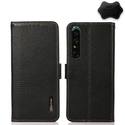 For Sony Xperia 1 IV KHAZNEH Side-Magnetic Litchi Genuine Leather RFID Phone Case(Black) - Sony Cases by buy2fix | Online Shopping UK | buy2fix