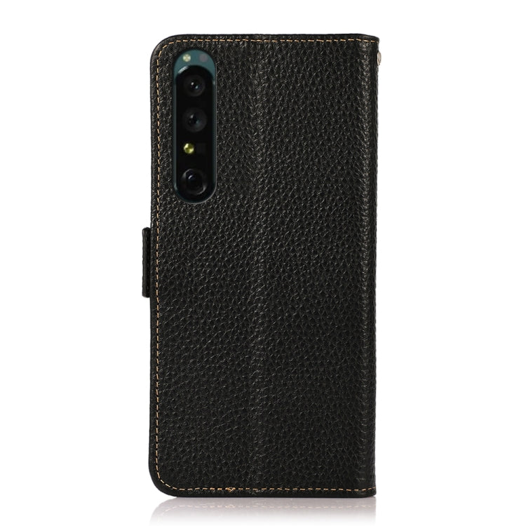 For Sony Xperia 1 IV KHAZNEH Side-Magnetic Litchi Genuine Leather RFID Phone Case(Black) - Sony Cases by buy2fix | Online Shopping UK | buy2fix