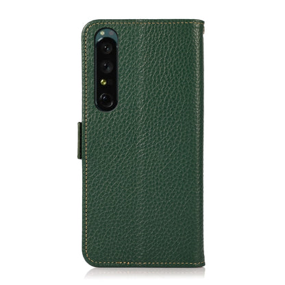 For Sony Xperia 1 IV KHAZNEH Side-Magnetic Litchi Genuine Leather RFID Phone Case(Green) - Sony Cases by buy2fix | Online Shopping UK | buy2fix