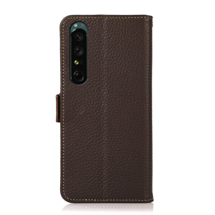 For Sony Xperia 1 IV KHAZNEH Side-Magnetic Litchi Genuine Leather RFID Phone Case(Brown) - Sony Cases by buy2fix | Online Shopping UK | buy2fix