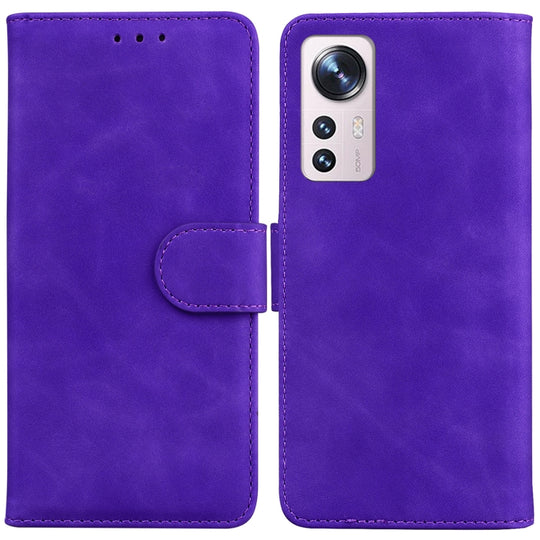 For Xiaomi 12 / 12X Skin Feel Pure Color Flip Leather Phone Case(Purple)