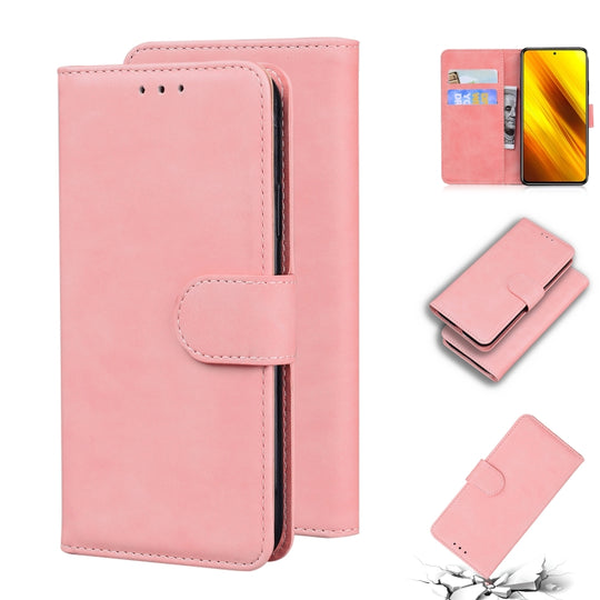 For Xiaomi Poco X3 NFC Skin Feel Pure Color Flip Leather Phone Case(Pink)