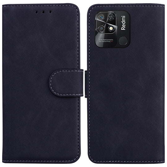 For Xiaomi Redmi 10C Skin Feel Pure Color Flip Leather Phone Case(Black)