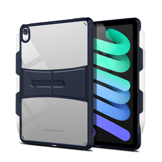 For iPad mini 2024 / mini 6 PC+TPU Transparent Holder Pen Slot Tablet Case(Blue) - iPad mini 6 Cases by buy2fix | Online Shopping UK | buy2fix