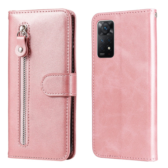 For Xiaomi Redmi Note 11 Pro 4G/Redmi Note 11 Pro 5G(Global)/Redmi Note 11E Pro Fashion Calf Texture Zipper Horizontal Flip Leather Case(Rose Gold)