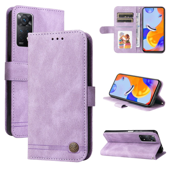For Xiaomi Redmi Note 11 Pro 4G/Redmi Note 11 Pro 5G(Global)/Redmi Note 11E Pro Skin Feel Life Tree Metal Button Horizontal Flip Leather Case(Purple)