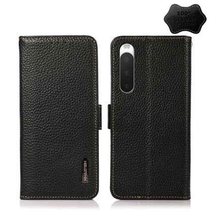 For Sony Xperia 10 IV KHAZNEH Side-Magnetic Litchi Genuine Leather RFID Phone Case(Black) - Sony Cases by buy2fix | Online Shopping UK | buy2fix