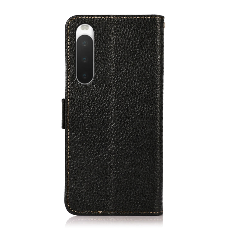 For Sony Xperia 10 IV KHAZNEH Side-Magnetic Litchi Genuine Leather RFID Phone Case(Black) - Sony Cases by buy2fix | Online Shopping UK | buy2fix