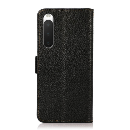 For Sony Xperia 10 IV KHAZNEH Side-Magnetic Litchi Genuine Leather RFID Phone Case(Black) - Sony Cases by buy2fix | Online Shopping UK | buy2fix