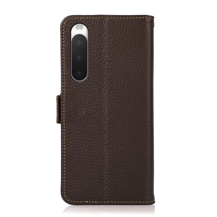 For Sony Xperia 10 IV KHAZNEH Side-Magnetic Litchi Genuine Leather RFID Phone Case(Brown) - Sony Cases by buy2fix | Online Shopping UK | buy2fix