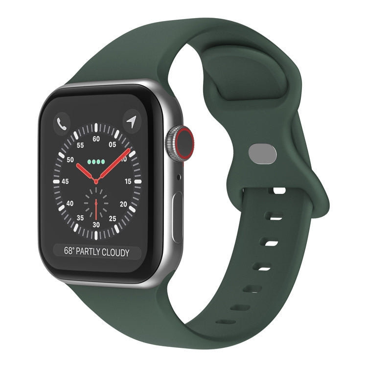 Butterfly Buckle Silicone Watch Band, Size: S For Apple Watch Series 9&8&7 41mm / SE 3&SE 2&6&SE&5&4 40mm / 3&2&1 38mm(Olive Green) - Watch Bands by buy2fix | Online Shopping UK | buy2fix