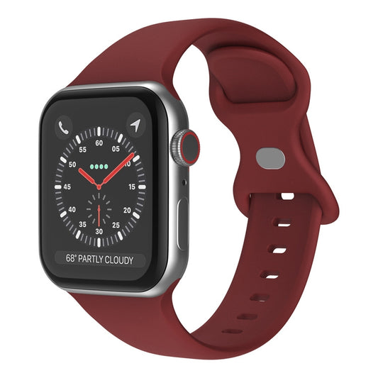 Butterfly Buckle Silicone Watch Band, Size: L For Apple Watch Ultra 49mm&Watch Ultra 2 49mm / Series 9&8&7 45mm / SE 3&SE 2&6&SE&5&4 44mm / 3&2&1 42mm(Wine Red) by buy2fix