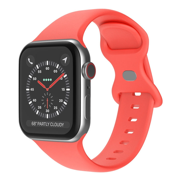 Butterfly Buckle Silicone Watch Band, Size: L For Apple Watch Ultra 49mm&Watch Ultra 2 49mm / Series 9&8&7 45mm / SE 3&SE 2&6&SE&5&4 44mm / 3&2&1 42mm(Coral Red) by buy2fix