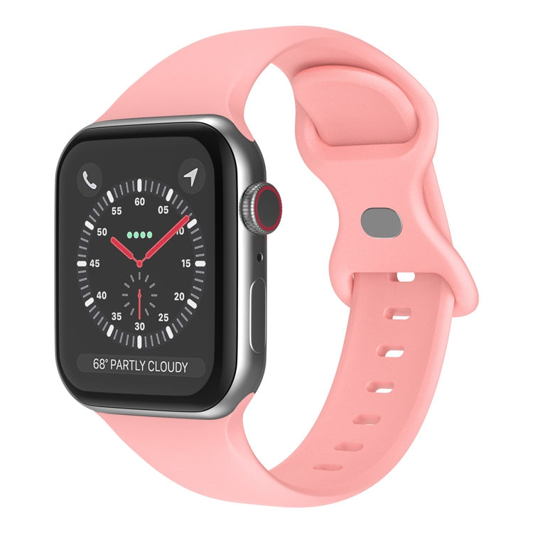 Butterfly Buckle Silicone Watch Band, Size: L For Apple Watch Ultra 49mm&Watch Ultra 2 49mm / Series 9&8&7 45mm / SE 3&SE 2&6&SE&5&4 44mm / 3&2&1 42mm(Light Pink) by buy2fix
