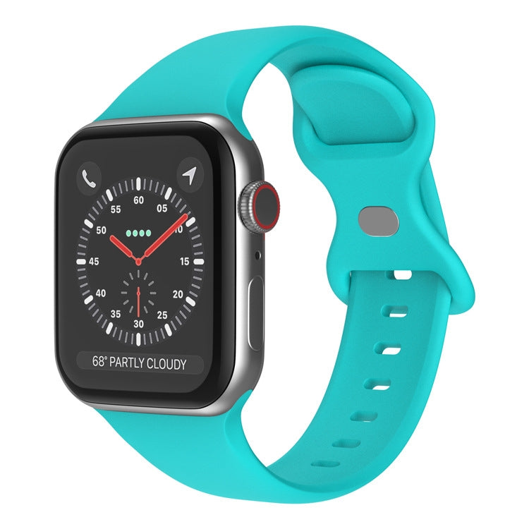 Butterfly Buckle Silicone Watch Band, Size: L For Apple Watch Ultra 49mm&Watch Ultra 2 49mm / Series 9&8&7 45mm / SE 3&SE 2&6&SE&5&4 44mm / 3&2&1 42mm(Duck Green) by buy2fix