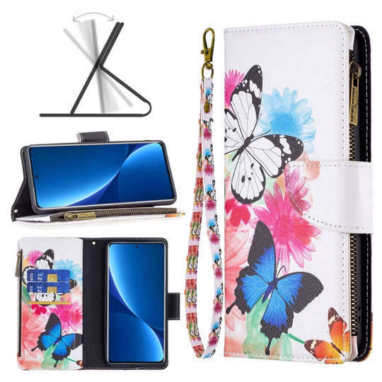 For Xiaomi 12 Pro Colored Drawing Pattern Zipper Leather Phone Case(Two Butterflies)