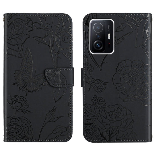 For Xiaomi Mi 11T / 11T Pro Skin Feel Butterfly Peony Embossed Leather Phone Case(Black)