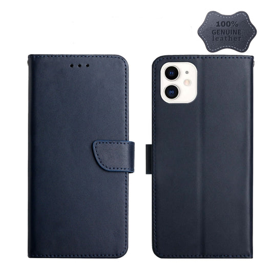 For iPhone 12 mini Genuine Leather Fingerprint-proof Horizontal Flip Phone Case (Blue) - iPhone 12 mini Cases by buy2fix | Online Shopping UK | buy2fix