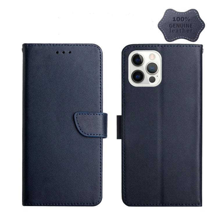 For iPhone 12 Pro Genuine Leather Fingerprint-proof Horizontal Flip Phone Case(Blue) - iPhone 12 / 12 Pro Cases by buy2fix | Online Shopping UK | buy2fix
