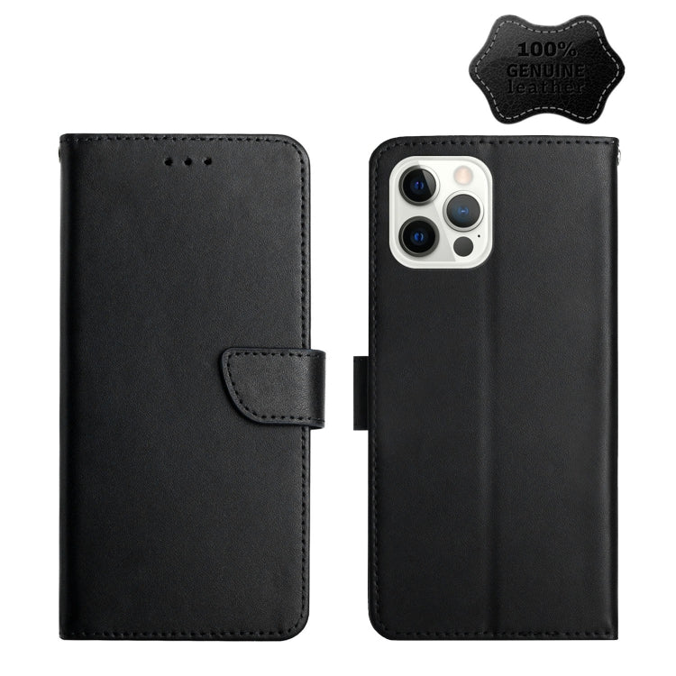 For iPhone 12 Pro Max Genuine Leather Fingerprint-proof Horizontal Flip Phone Case(Black) - iPhone 12 Pro Max Cases by buy2fix | Online Shopping UK | buy2fix