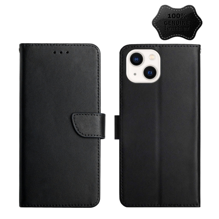 For iPhone 13 mini Genuine Leather Fingerprint-proof Horizontal Flip Phone Case (Black) - iPhone 13 mini Cases by buy2fix | Online Shopping UK | buy2fix