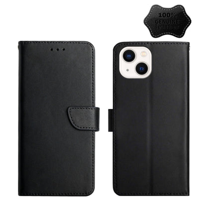 For iPhone 13 mini Genuine Leather Fingerprint-proof Horizontal Flip Phone Case (Black) - iPhone 13 mini Cases by buy2fix | Online Shopping UK | buy2fix