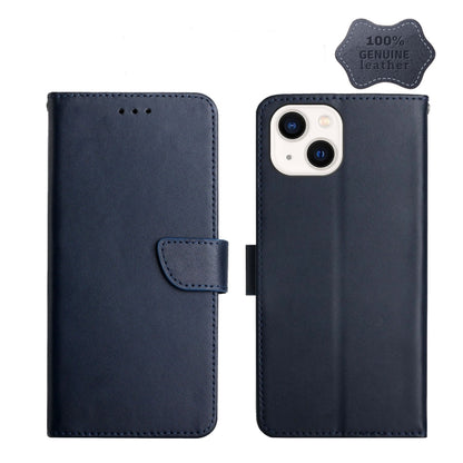 For iPhone 13 mini Genuine Leather Fingerprint-proof Horizontal Flip Phone Case (Blue) - iPhone 13 mini Cases by buy2fix | Online Shopping UK | buy2fix