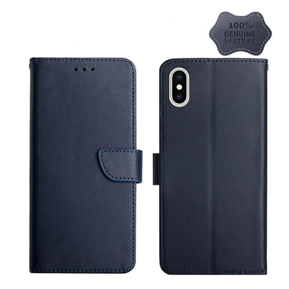 For iPhone X Genuine Leather Fingerprint-proof Horizontal Flip Phone Case(Blue) - More iPhone Cases by buy2fix | Online Shopping UK | buy2fix