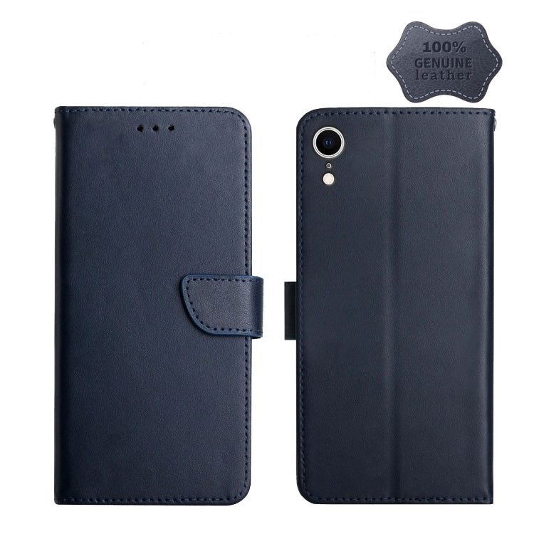 For iPhone XR Genuine Leather Fingerprint-proof Horizontal Flip Phone Case(Blue) - More iPhone Cases by buy2fix | Online Shopping UK | buy2fix