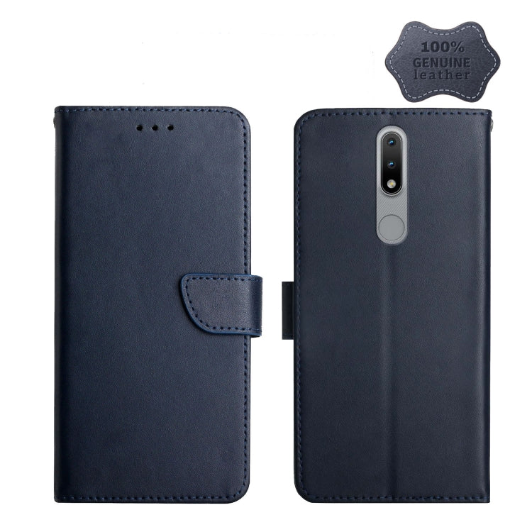 For Nokia 2.4 Genuine Leather Fingerprint-proof Horizontal Flip Phone Case(Blue) - Nokia Cases by buy2fix | Online Shopping UK | buy2fix