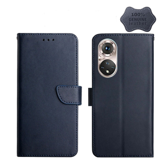 For Huawei P50 Genuine Leather Fingerprint-proof Horizontal Flip Phone Case(Blue) - Huawei Cases by buy2fix | Online Shopping UK | buy2fix