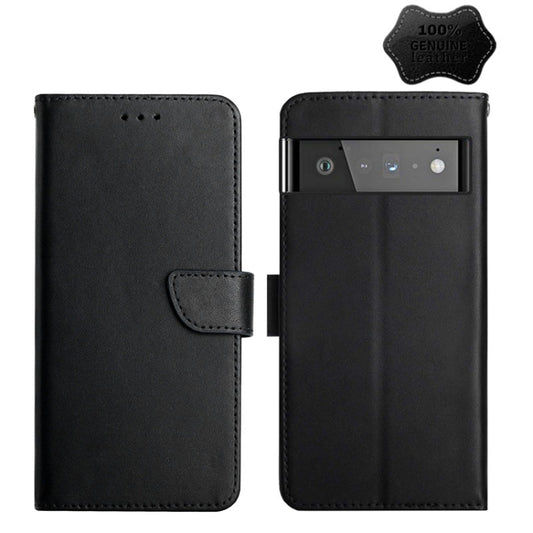 For Google Pixel 6 Genuine Leather Fingerprint-proof Horizontal Flip Phone Case(Black) - Google Cases by buy2fix | Online Shopping UK | buy2fix
