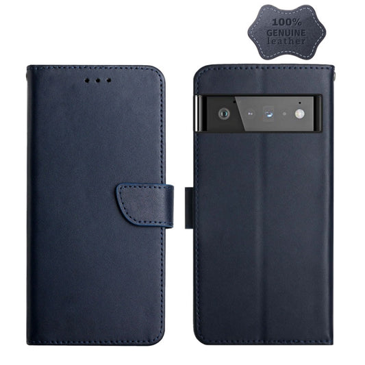 For Google Pixel 6 Pro Genuine Leather Fingerprint-proof Horizontal Flip Phone Case(Blue) - Google Cases by buy2fix | Online Shopping UK | buy2fix