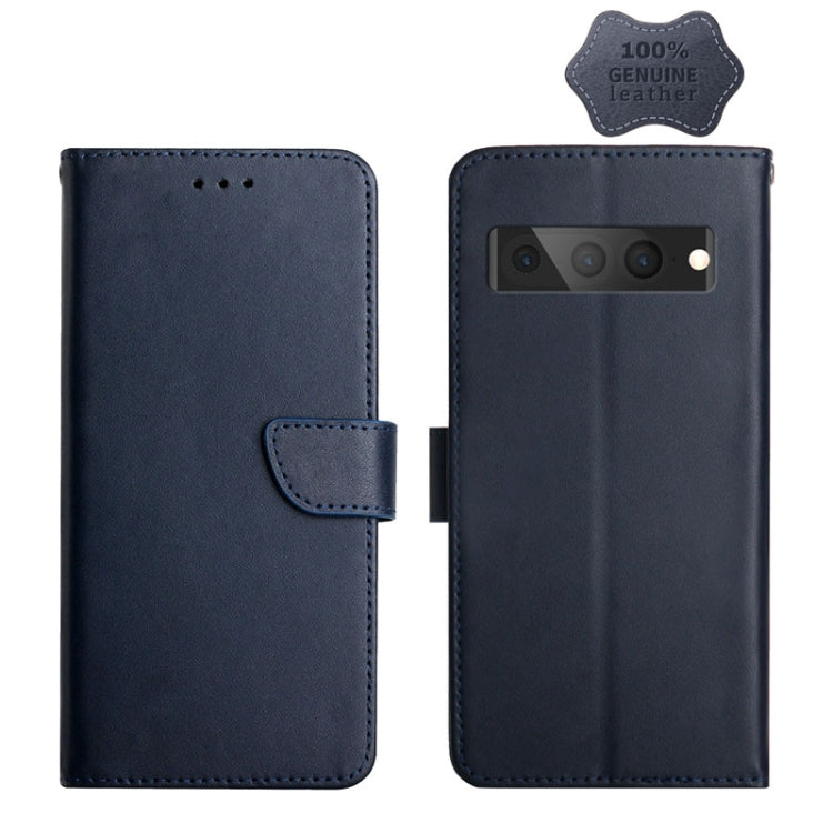 For Google Pixel 7 Pro Genuine Leather Fingerprint-proof Horizontal Flip Phone Case(Blue) - Google Cases by buy2fix | Online Shopping UK | buy2fix
