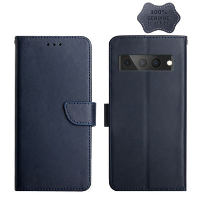 For Google Pixel 7 Pro Genuine Leather Fingerprint-proof Horizontal Flip Phone Case(Blue) - Google Cases by buy2fix | Online Shopping UK | buy2fix